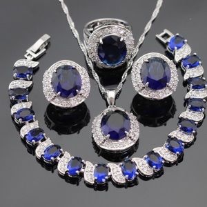 925 Silver Jewelry Sets Blue Sapphire White Topaz